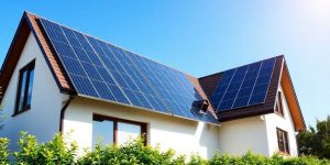 Panouri solare pe o casă modernă în natură.