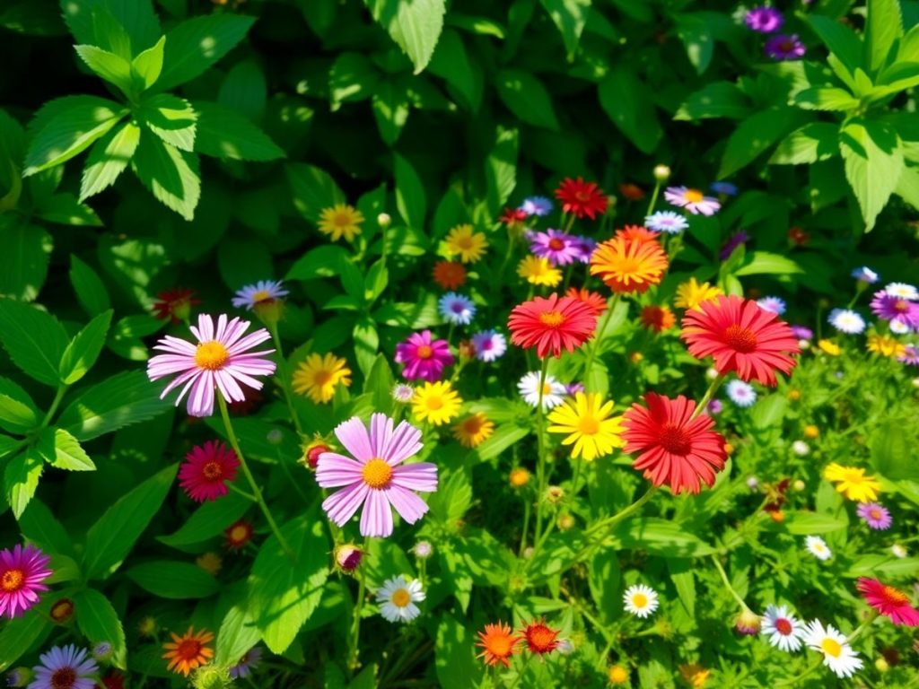 Plante verzi și flori colorate în natură.